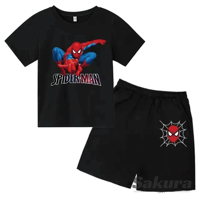 スパイダーマン ユニバーサル プリント 半袖Tシャツ＆短パン Tシャツ+ショートパンツ 半袖＋半ズボン 短パン パジャマ 上下セット 100cm-