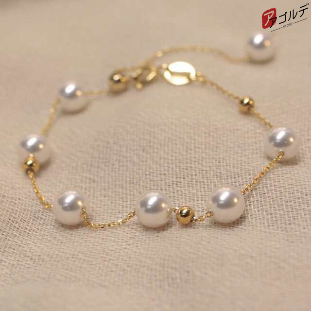 ブレスレット レディース パール 天然パール 淡水パール 14K アクセサリー ジュエリー 華奢見え 上品 お呼ばれ デイリー パーティー 結婚式 ホワイト ゴールド イベント シンプル 美人 可愛い