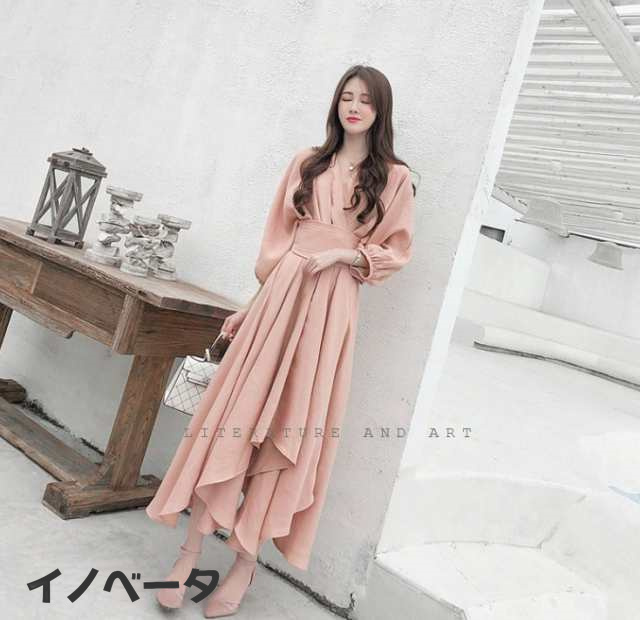 ロング ワンピース レディース ドレス スカート フェミニン キュート ガーリー ピンク 人気 新品 上質 優雅 ハイエンド 高級感 オシャレ