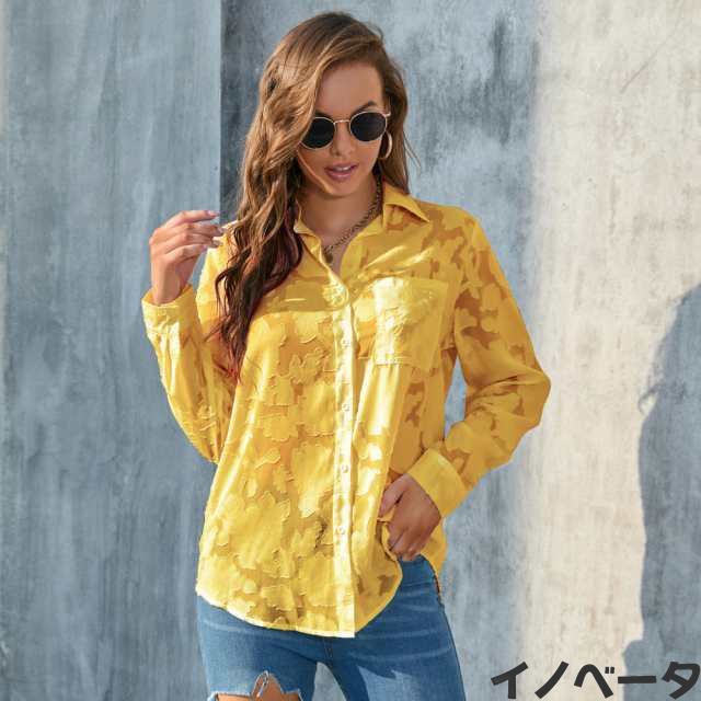 長袖 シャツ レディース チュニック トップス 刺繍 オーバーサイズ ロングシャツ 長袖 薄手 スキッパー 花柄 レース シースルー 体型カバー きれいめ シアー 大きいサイズ