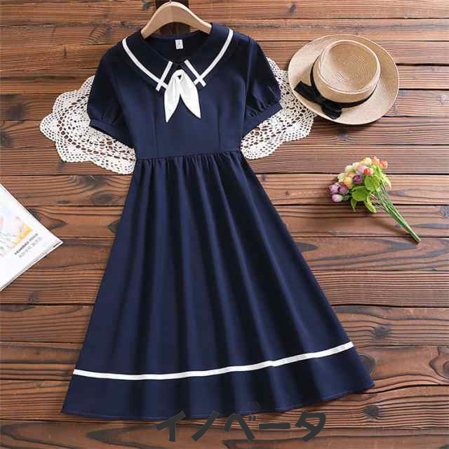 学院風シャツワンピースAラインフレアマリン風ワンピースロリータセーラー襟 制服 女の子 大人可愛いレディースファッション ワンピース