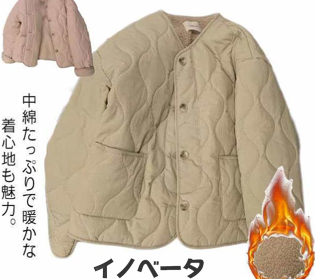 ボアジャケット アウター 中綿 軽量 - レディース 裏起毛 厚手 もこもこ ボア アウター ボアコート コート ショート丈 -キルティング -あ