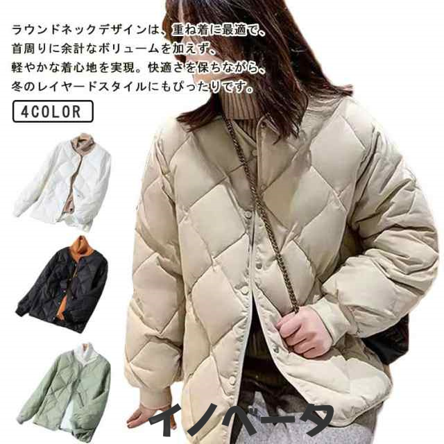 長袖 中綿ジャケット ジャケット 体型カバー 中綿 中綿コート コート ジャケット 冬 ノーカラー アウター 軽量 ショット丈 キルティング 羽織り 中綿コート 防寒 大きいサイズ ゆったり レディー