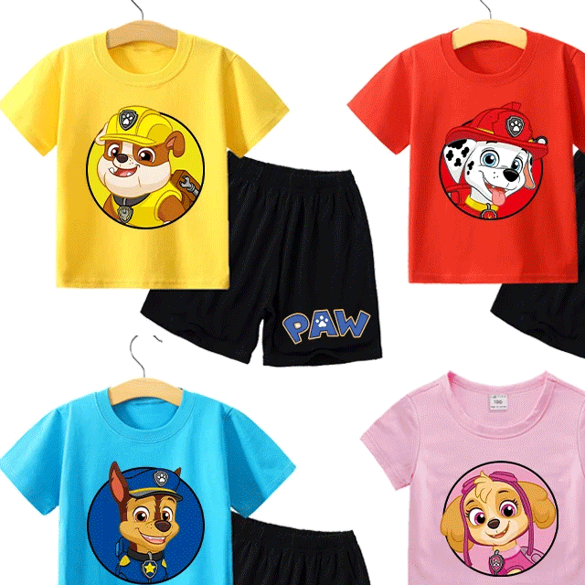 パウパトロール プリント 半袖Tシャツ＆短パン Tシャツ+ショートパンツ 半袖＋半ズボン 短パン パジャマ 上下セット 100cm-160cm 綿100% 18タイプ かわいい Tシャツ 短パン 春 