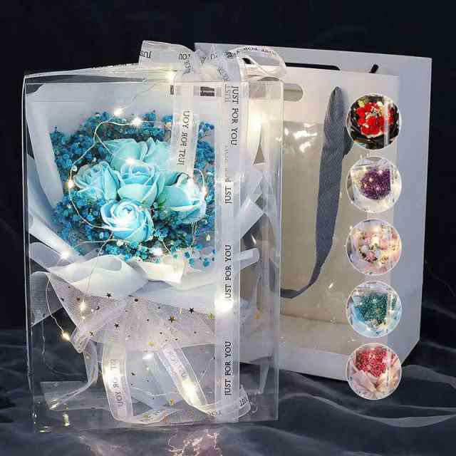 母の日 ソープフラワー 花束 プレゼント LED ライト付ブーケ 造花 花 ボックス ギフト プレゼント 誕生日 成人式 記念日 お礼