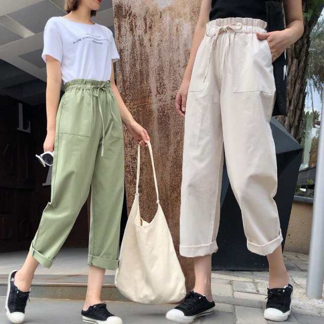 パンツ カーゴパンツ レディース 七分丈 薄手 ロング丈 ストレートパンツ 7分丈 長ズボン 無地 カジュアル 春 夏 秋 韓国風 きれいめ