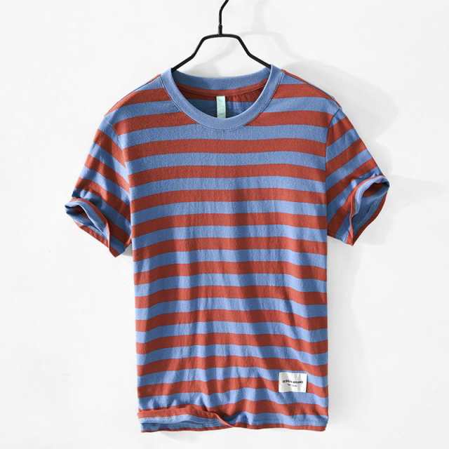 tシャツ メンズ ボーダー柄 クルーネック 半袖 シンプル ユニセックス カジュアル 綿100％ 吸湿 通気 ソフト トップス インナー 夏