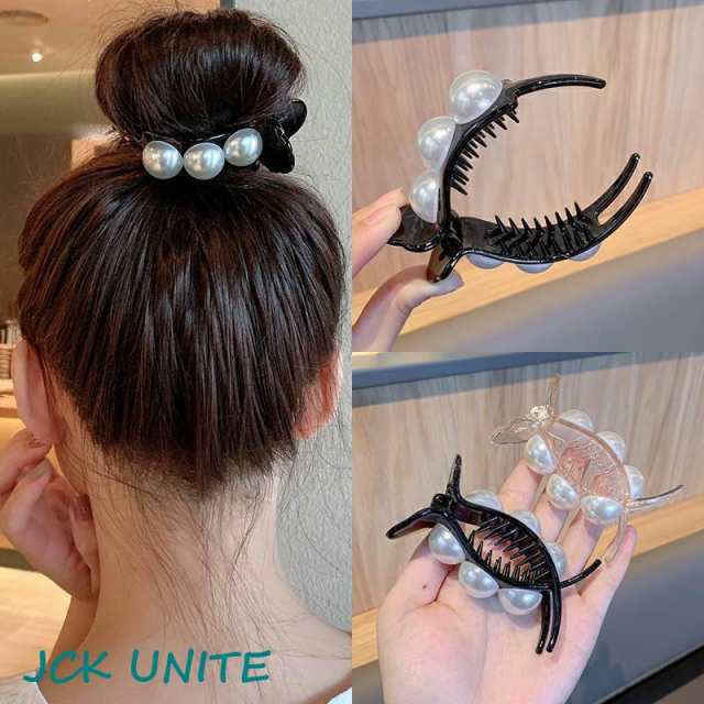 ヘアクリップ パールクリップ ヘアアクセサリー バナナクリップ レディース フェイクパール レトロ 2本爪クリップ クリップ 挟む バンス
