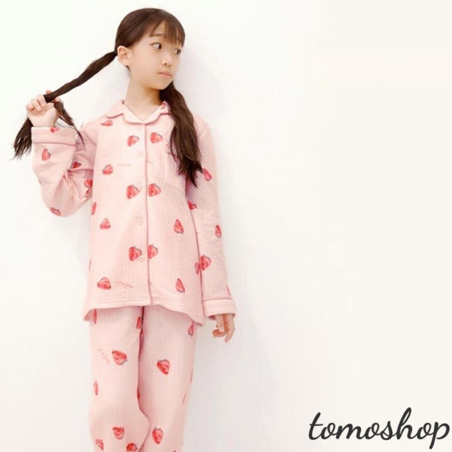 キッズ パジャマ 女の子 綿100％ ルームウェア 長袖 子供 キルト ニット 100cm 110cm 120cm 130cm 140cm 150cm 95 冬 春 秋 冬用 前開き 前ボタン ピンク