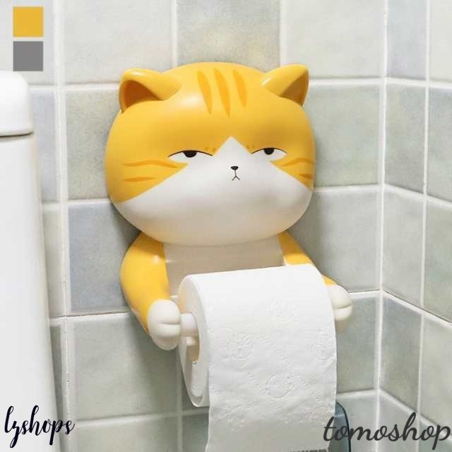日用品雑貨 トイレ用品 トイレットペーパーホルダー 設置簡単 アニマル 動物 猫 イエロー グレー楽しい ナチュラルテイスト 北欧ナチュラ