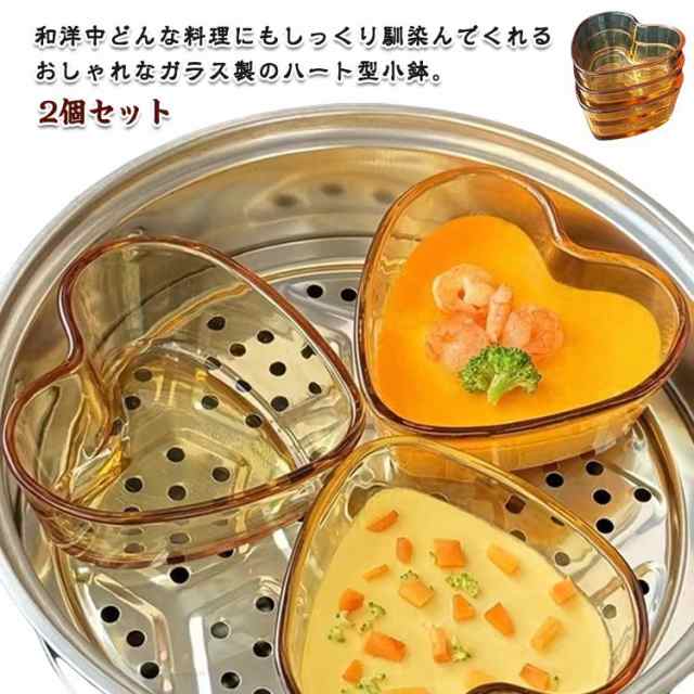 ハート型 ミニボウル ガラス製 耐熱 ガラス 浅型 ボウル 2個セット ガラス食器 茶碗蒸し 透明皿 小鉢 ガラス製 デザートボウル ディップ ソース皿 前菜皿 おつまみ フルーツボウル 変形 パーテ