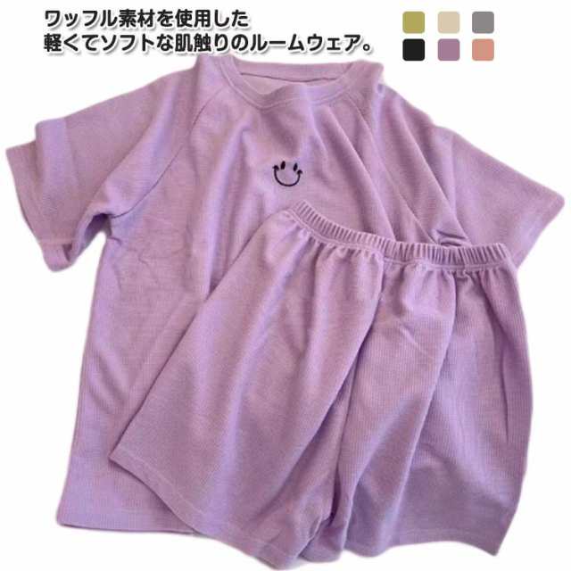 ルームウェア 刺繍 ショート 上下セット ワッフル パジャマ 半袖 夏用 Tシャツ レディース セットアップ 薄手 ワッフル生地 ナイトウェア 上下セット 部屋着 半ズボン 2点セット 寝間着 リラッ
