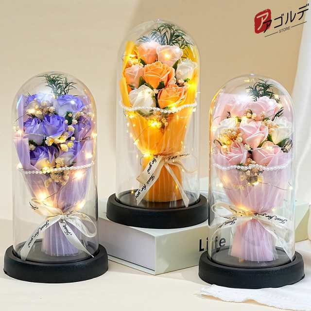 LED 造花 プリザーブドフラワー フラワーソープ シャボンフラワー ギフト 花 花束 ブーケ バラ ミニブーケ 母の日 父の日 プレゼント 光