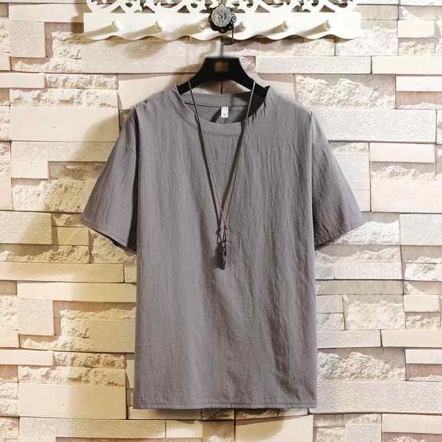 tシャツ シャツ リネン ブラウス タッチ メンズ トップス ひんやり ゆったり 大きいサイズ Tシャツ 無地 半袖 綿麻 涼しい