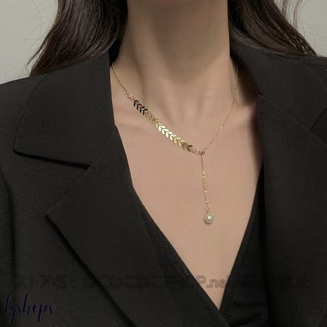チェーン ネックレス レディース アクセサリー ジュエリー 高級感 ファッション 女性 ゴールド 首飾り ペンダント メタル パール 韓国系