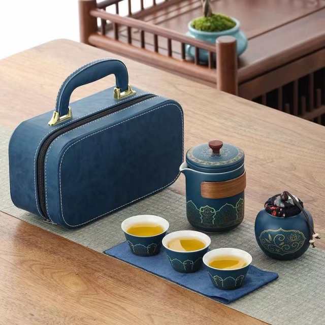 6点セット 茶器セット 煎茶道具 煎茶器セット 茶筒 カップ 茶壷セット 収納ケース付き 携帯式 中国茶器セット 陶器 ギフト プレゼント 贈り物 便利グッズ 持ち運び