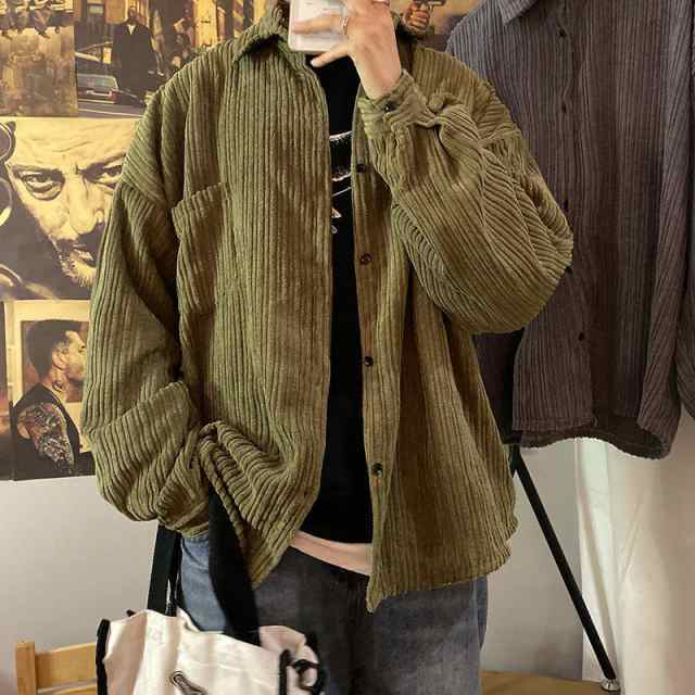 コーデュロイ シャツ ジャケット メンズ 長袖 ブラウス 春 秋 冬 ゆったり 羽織り 無地 通勤 通学 トップス ビジネス カジュアル 大きめ オーバーサイズ カジュアル 防寒 保温 暖かい 大きい