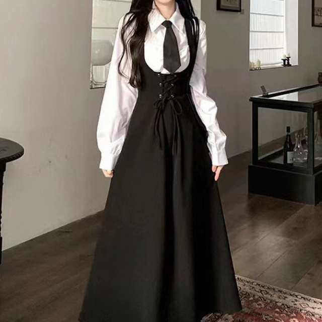 女子制服 コスプレ 長袖 シャツ+ネクタイ+キャミソールワンピース 3点セット コスチューム衣装 春秋 JK制服 高校生 コスプレ可愛い 大きいサイズ 学園祭 大人 クリスマス ハロウィン パーティー