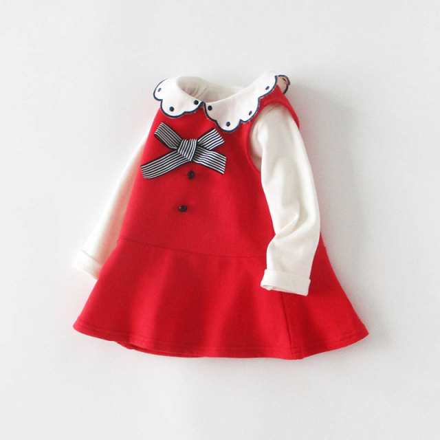 Tシャツ+ワンピース 2点セット ドレス 長袖 Tシャツ 子供服 ベビー服 ベビー 服 赤ちゃん キッズ 子供 仮装 衣装 プリンセス かわいい 女の子 赤 白