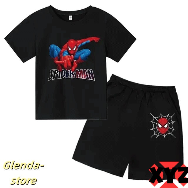 スパイダーマン ユニバーサル プリント 半袖Tシャツ＆短パン Tシャツ+ショートパンツ 半袖＋半ズボン 短パン パジャマ 上下セット 100cm-